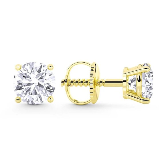 Non-Certified 4.00ct Lab Grown Diamond Round 4-Prong Stud Earrings in 14k Y Gold - Picture 2 of 5